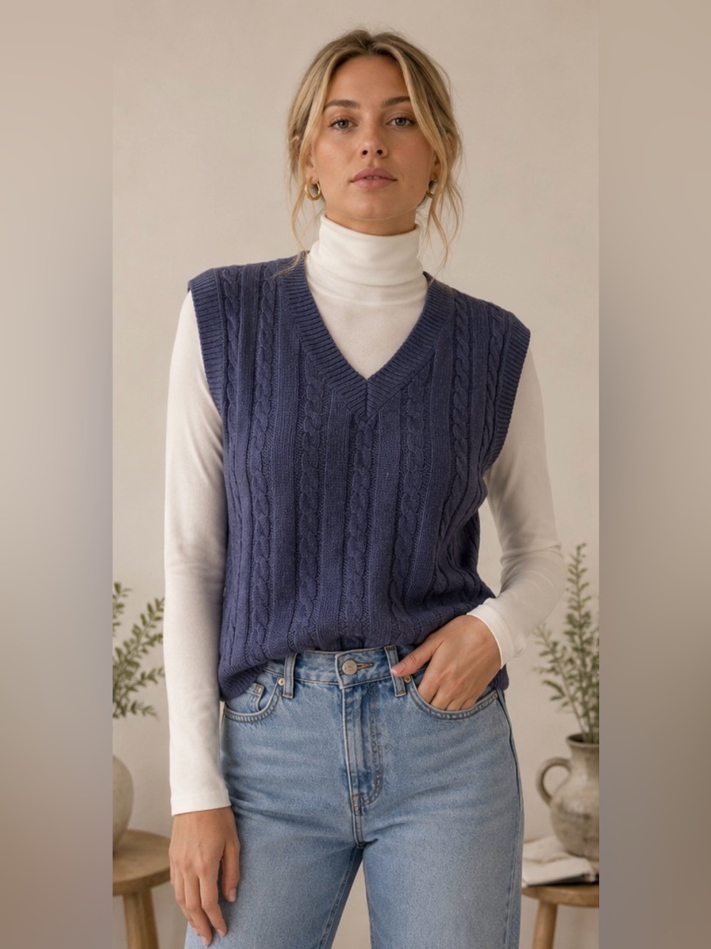 Banana Republic Cable-Knit V-Neck Sweater Vest in Indigo Blue